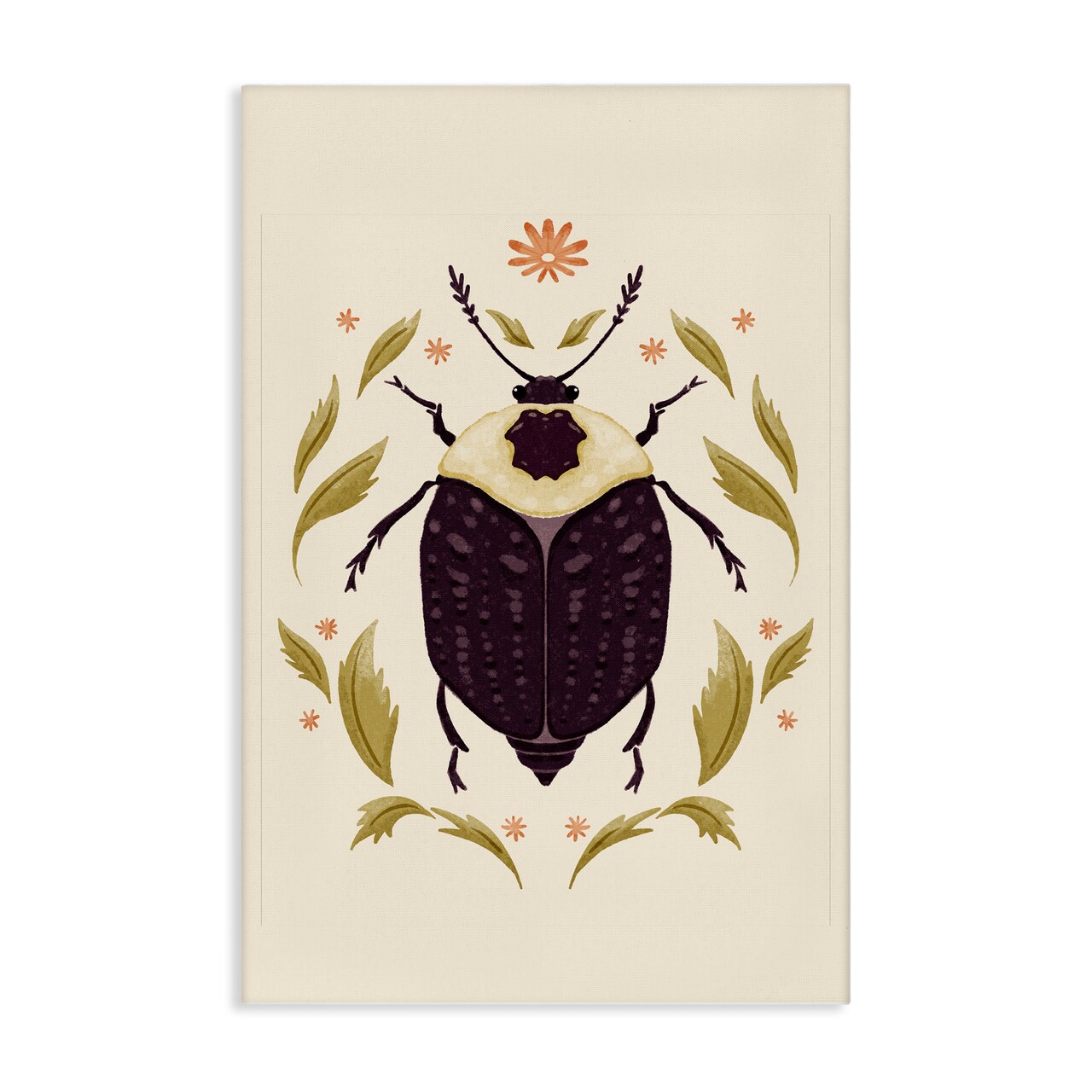 Stupell Industries Black Beetle with Leaves Canvas Design by Hannah Moren
